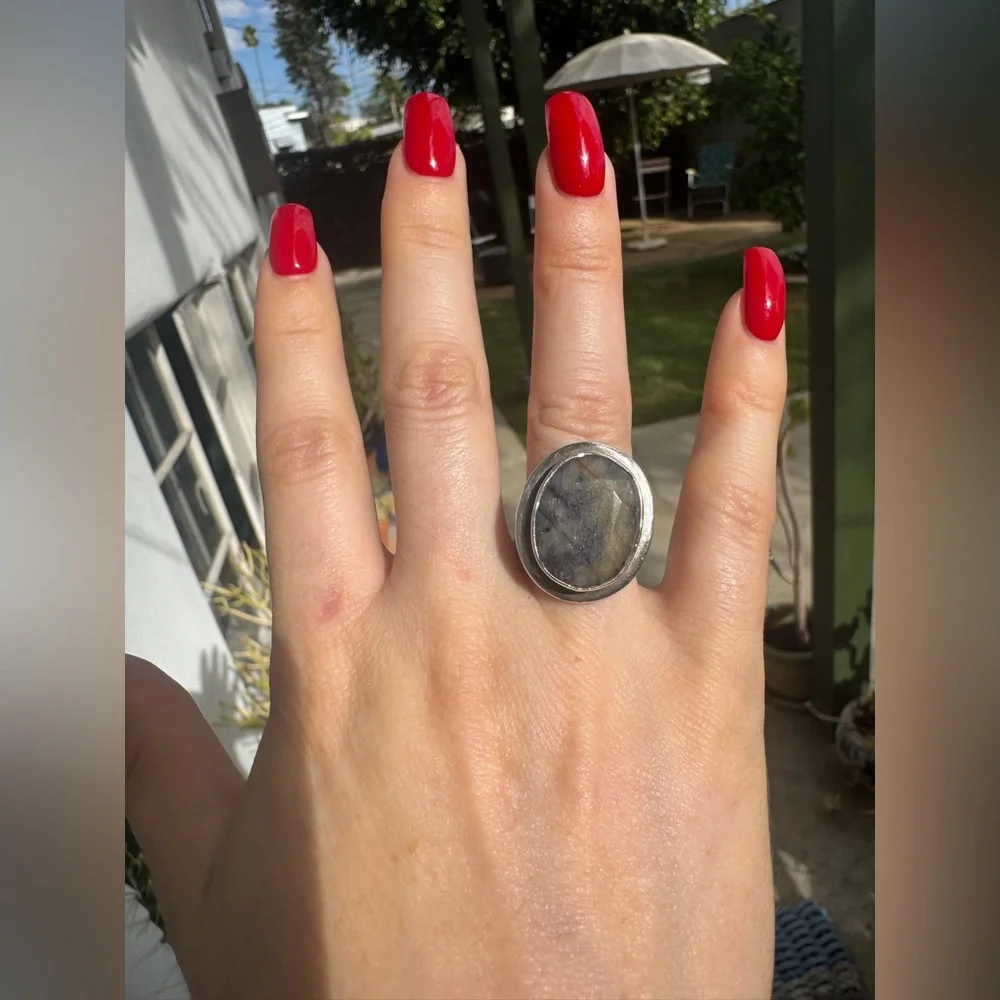 Vintage Boho labradorite Ring Sz 6 1/4 - Picture 1 of 6